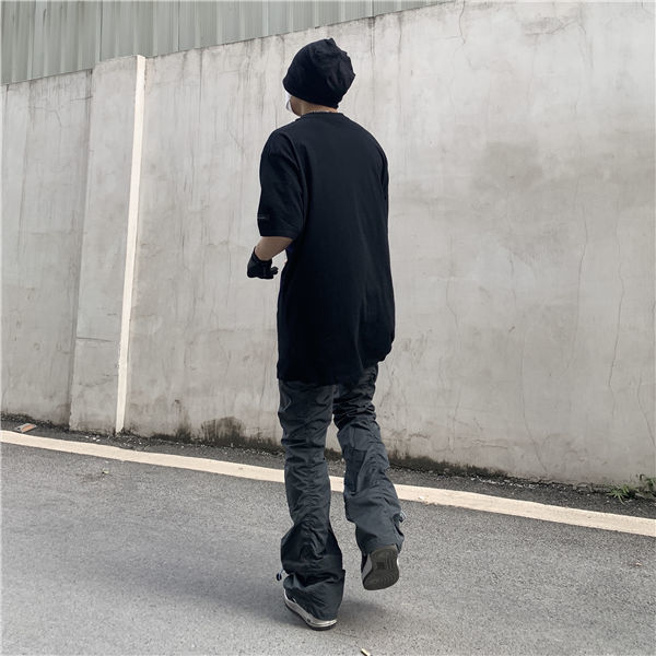 High Street Functional Vibe Style Folded Stacked Micro Horn Long Pants for Men's American Slim Fit Street Instagram Versatile Casual Pants_voghion.com