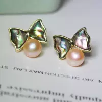 Серьги с жемчугом Dan Tao Jewelry S925, серебряная игла, пресноводный жемчуг, абалон, бант, красочные серьги-ракушки