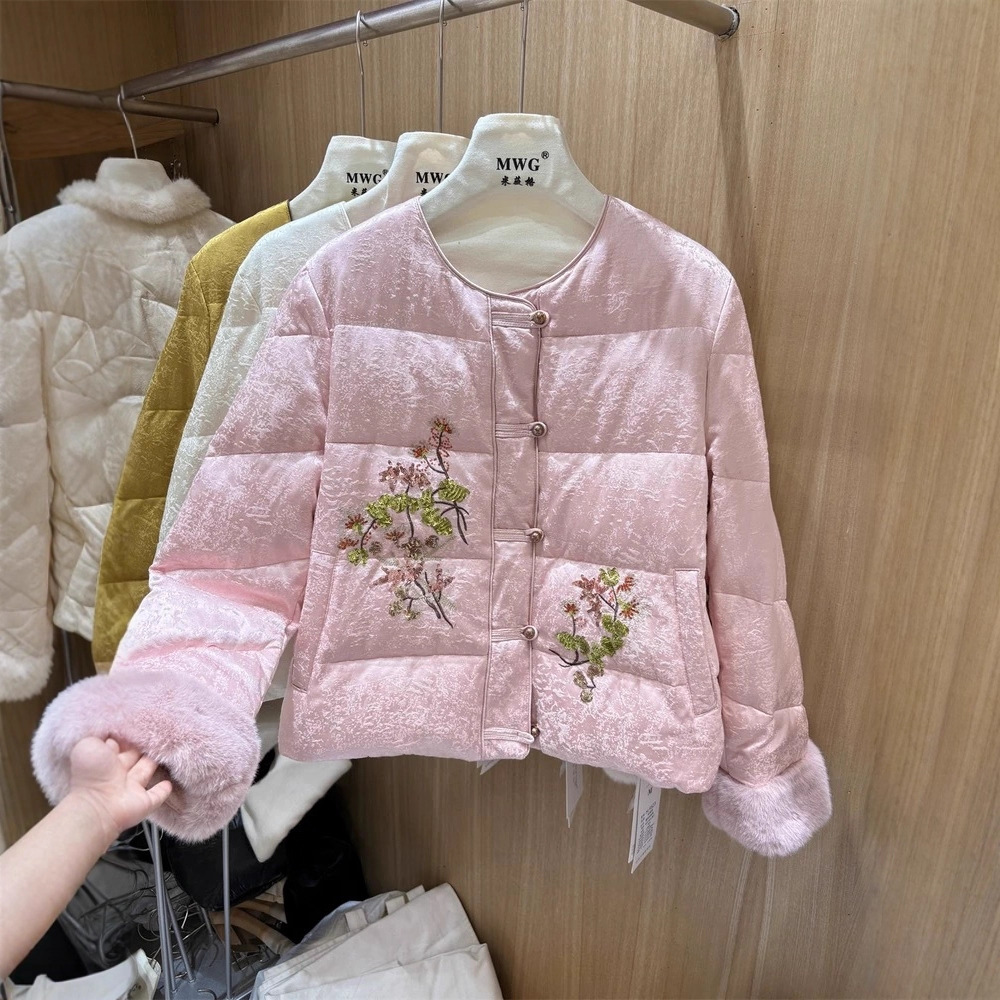 9523新款高货100人丝香云纱羽绒服+袖口真水貂毛-不退换