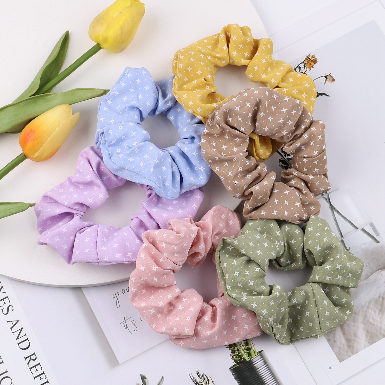 New Plain Color Fabric Hair Scrunchies Simple Printing Hair Ring Wholesale display picture 1