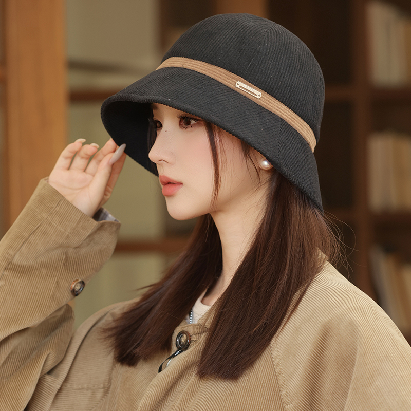灯芯绒渔夫帽子女高级感秋冬季韩版保暖显脸小盆帽大头围时尚百搭|undefined