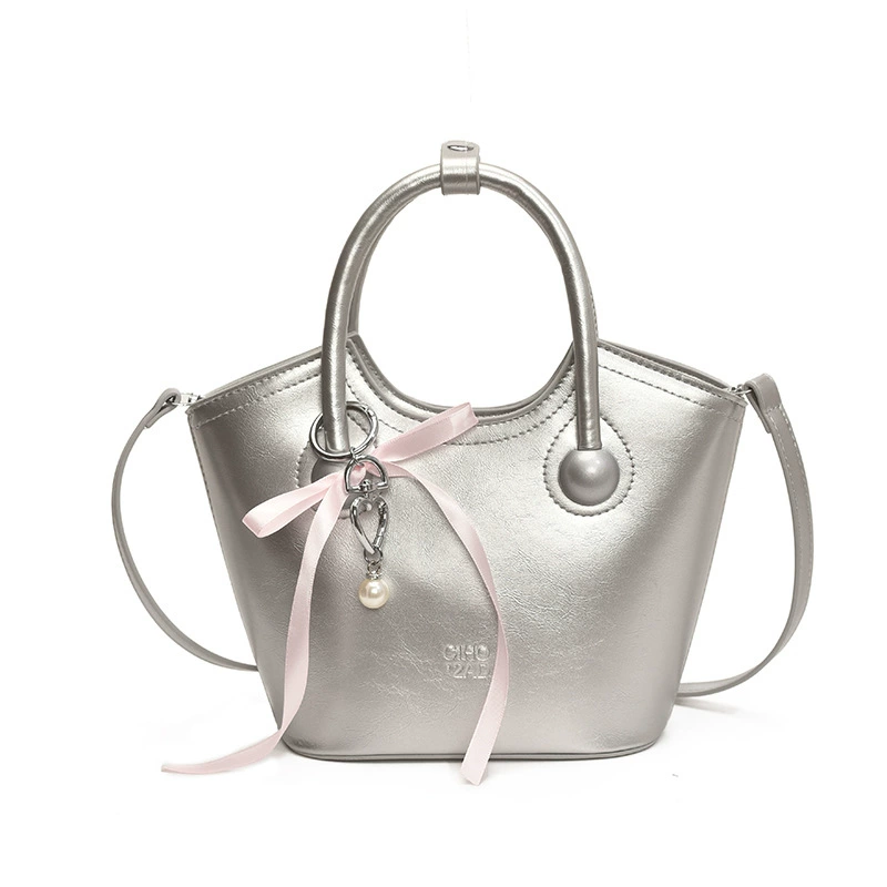 Compact summer handheld small bag, city style, top handle and shoulder strap, with/without pendant