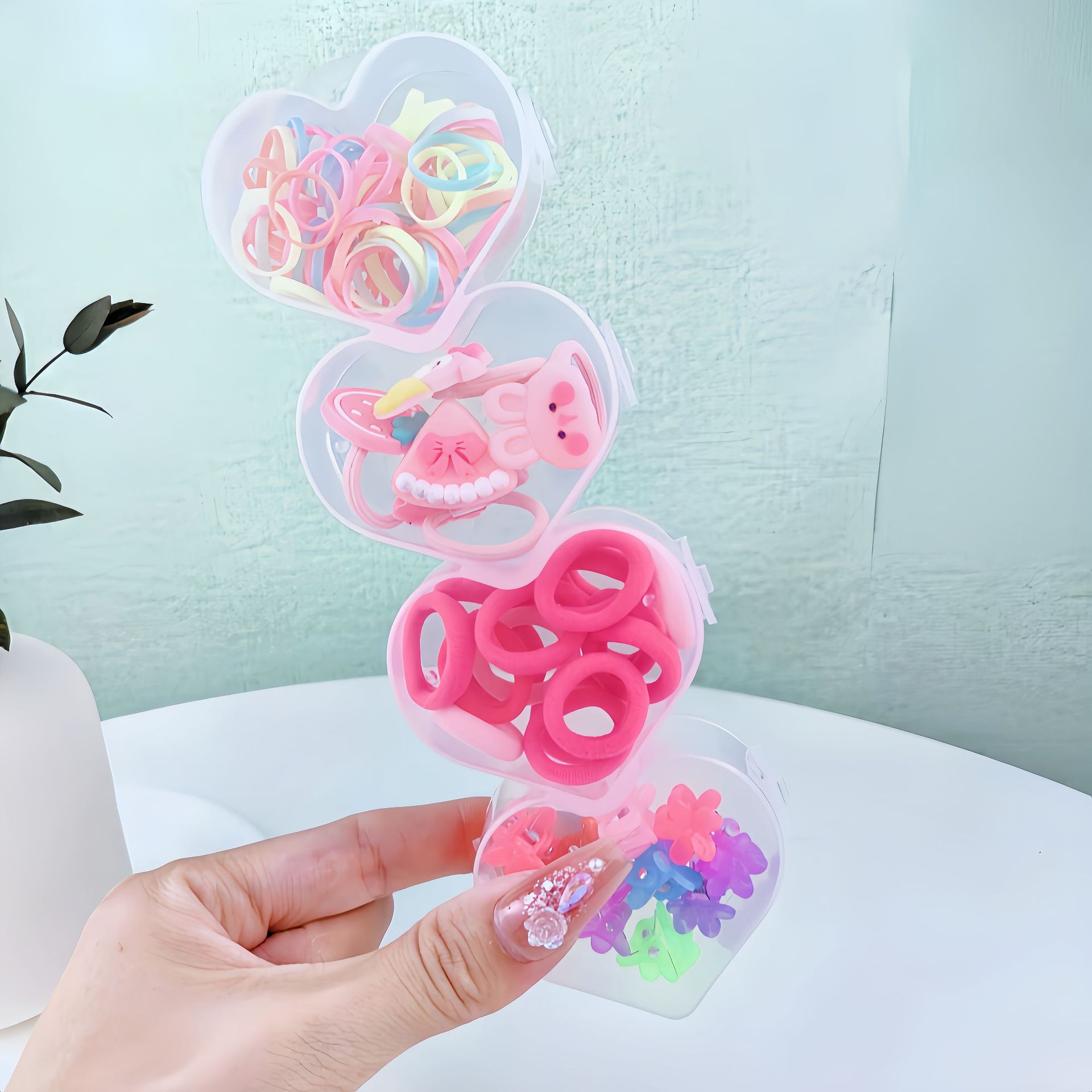Base coreana para el cabello de los niños, toalla de banda de goma, anillo de cabello para niños pequeños, anillo de cabello de caja de color, joyas de cabello de cuerda