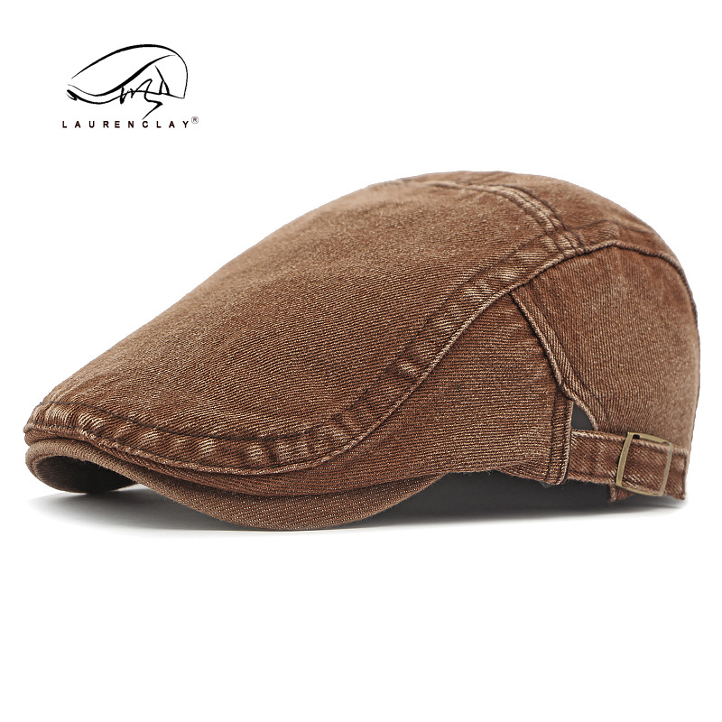 Sombrero de lengua de pato de mezclilla lavado, modelo de conductor masculino, boina retro británica de algodón, placa de luz, sombrero de entrada delantera para mujer