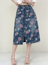 K 13974 Floral Print Denim Skirt ����ӡ��ţ�а���ȹ ����