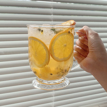 ins风玻璃杯大容量水杯果汁奶茶杯带把创意透明咕噜大口杯啤酒杯