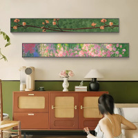 法式中古风横幅客厅装饰画卧室窄长条花卉挂画沙发背景墙绿色挂画