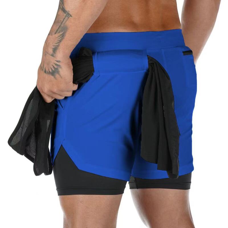 Direct Supply Cross-Border European and American Style Double-Layer Pants Trendy Brand Breathable Quick-Dry Sports Pants Men's Summer Quick-Dry Fitness Sports Shorts