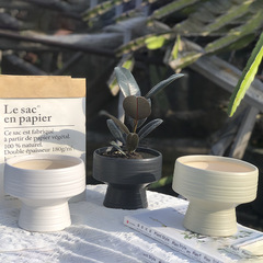 Black and White Ceramic High-Base Planter, Instagram-Inspired Minimalist Nordic Modern Vase, Desktop Ceramic Planter Ornament for Green Plants