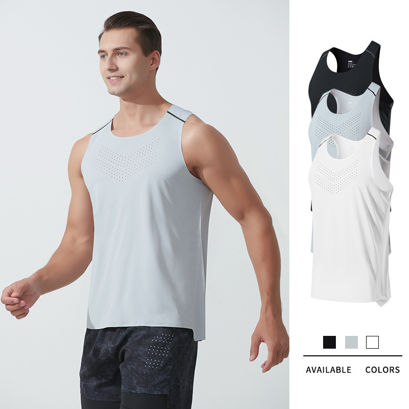 Summer Running Sports Vest Men's Lightweight Punch Marathon Racing Vest Sleeveless Quick-drying Fitness Sweatshirt