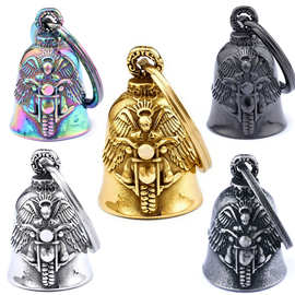 跨境现货摩托车机车骑行俱乐部守护神摩托车造型铃铛钛钢吊坠