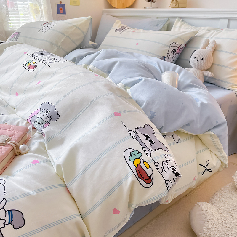 Juego de cama de algodón puro de cuatro piezas 2025 nuevo estilo algodón pequeño sábana fresca funda de edredón sábana ropa de cama de tres piezas