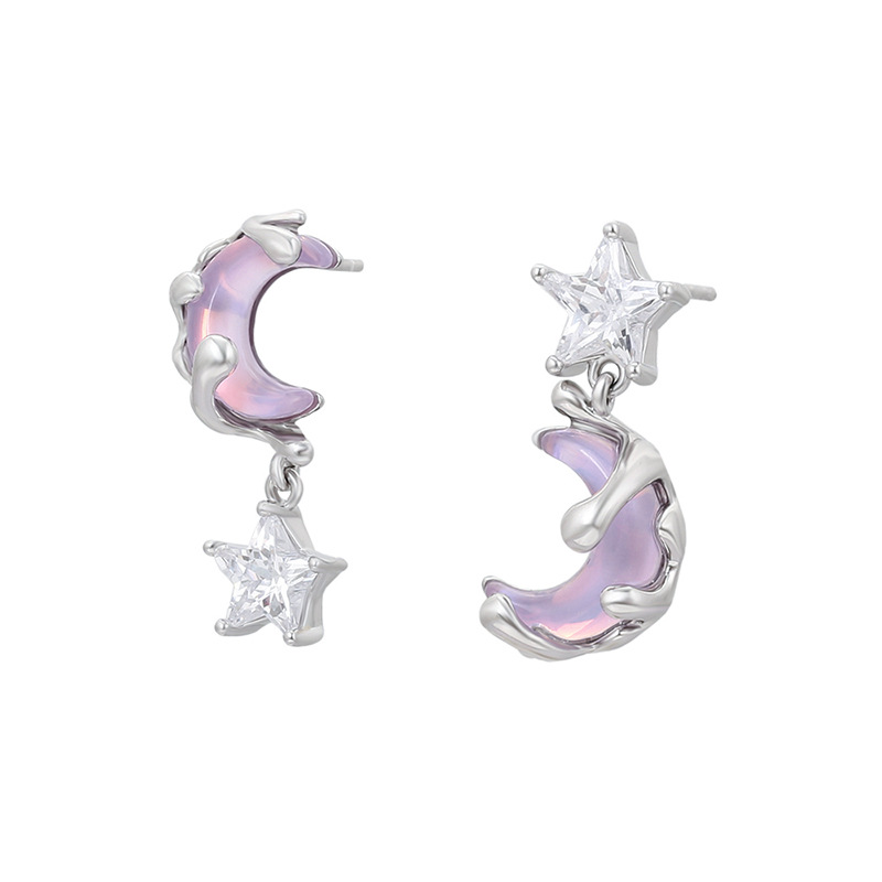 Xuping estrella luna aleación de cobre chapado blanco pernos de orejas elegancia simple estilo japonés coreano mocha orejas de piedra al por mayor
