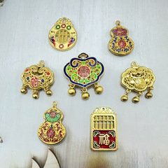 中国風合金ペンダントネックレス編み紐引き出し式ひょうたんキーホルダー丸型露店卸売金属アクセサリー民族風