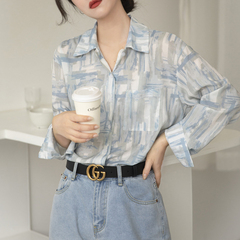 Heavy Silk Shirt Women's Elegant 2023 New Oil Painting Loose Short Sleeve Summer Thin Hong Kong Style Printed Shirt for Women Heavy Silk Shirt Women's Elegant 2023 New Oil Painting Loose Short Sleeve Summer Thin Hong Kong Style Printed Shirt for Women