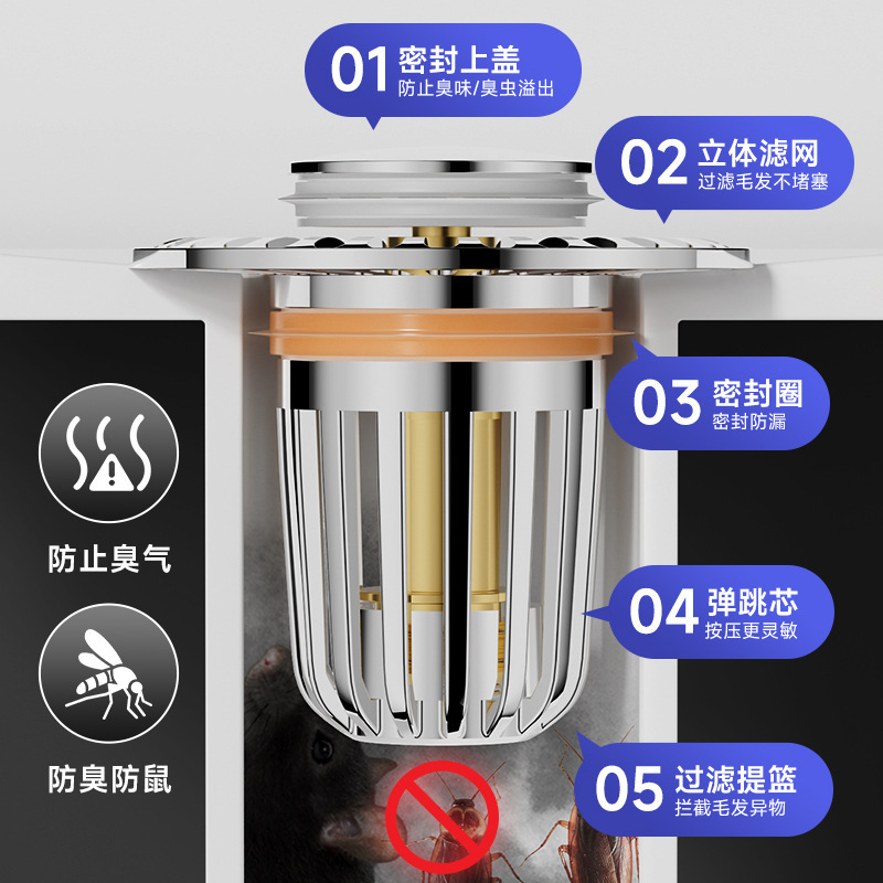 洗面器の水漏れプラグの洗面器のスプリングバックの下の水のポンプは圧力式の洗面器の防虫防止の濾過銅の芯の栓を押します。|undefined