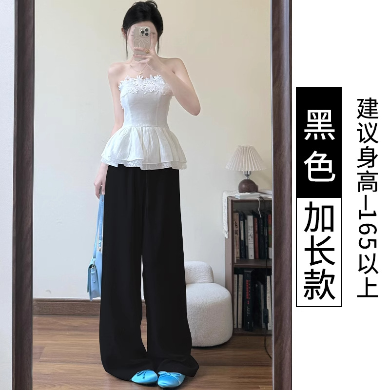 女性のための白い綿とリネンのワイドレッグパンツ夏薄い 2025 新しいアイスシルクルーズ小柄なカジュアル怠惰なフロアモップパンツ