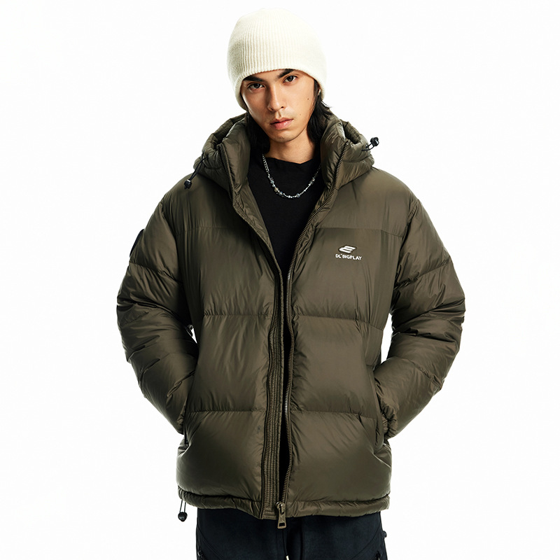 Winter black bread down thick warm hooded outdoor functional windproof jacket men's loose fit_voghion.com