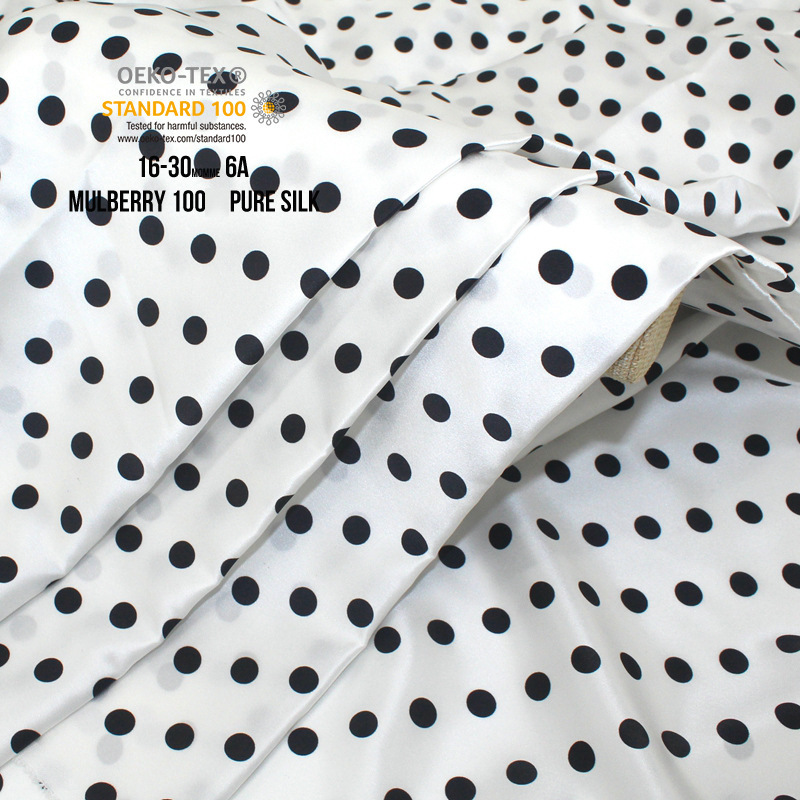 black and white Dot printing Silk fabrics Silk Silk cloth 19 Mumi 100 mulberry silk Silk Satin