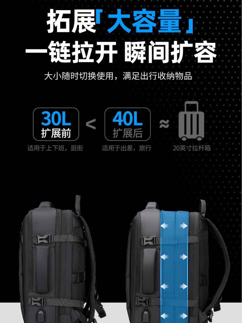 Mochila de negocios para hombres expandible de gran capacidad de viaje de negocios mochila de tela de oxford mochila portátil