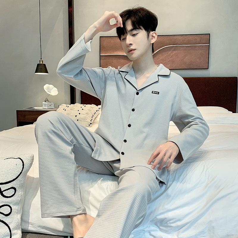Waffle pijamas hombres de primavera y otoño cardigan manga larga juventud invierno más tamaño vestir prendas exteriores homewear traje