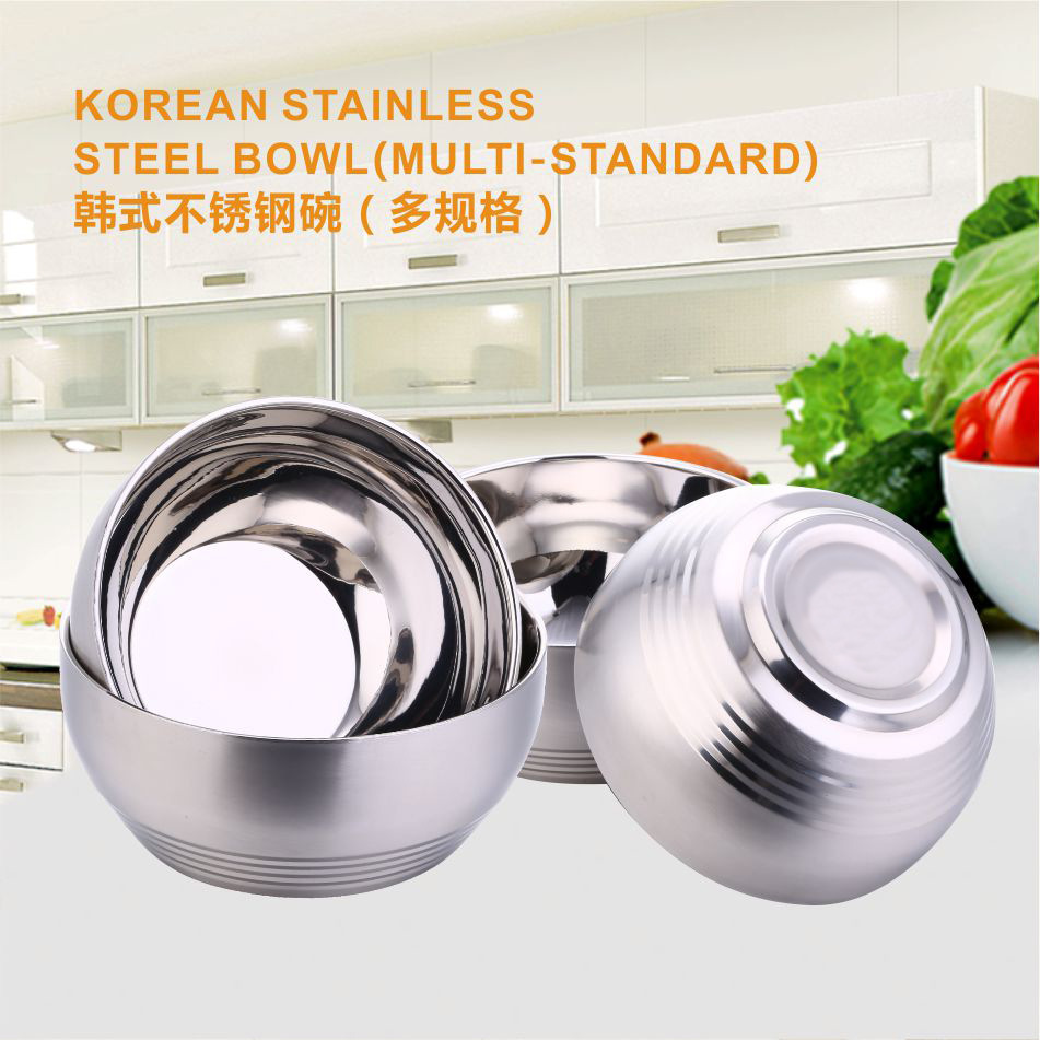 201 de acero inoxidable de doble capa engrosada aislado redondo platino Tazón de fuente de la cantina de la escuela tazón de sopa de arroz del hogar tazón de fuente de los niños