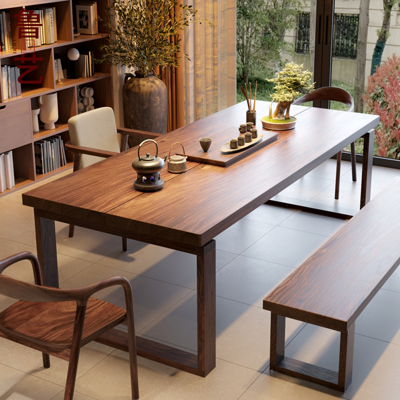 批发家用客厅实木茶桌书桌椅组合南美胡桃木长条大板工作台莫比恩