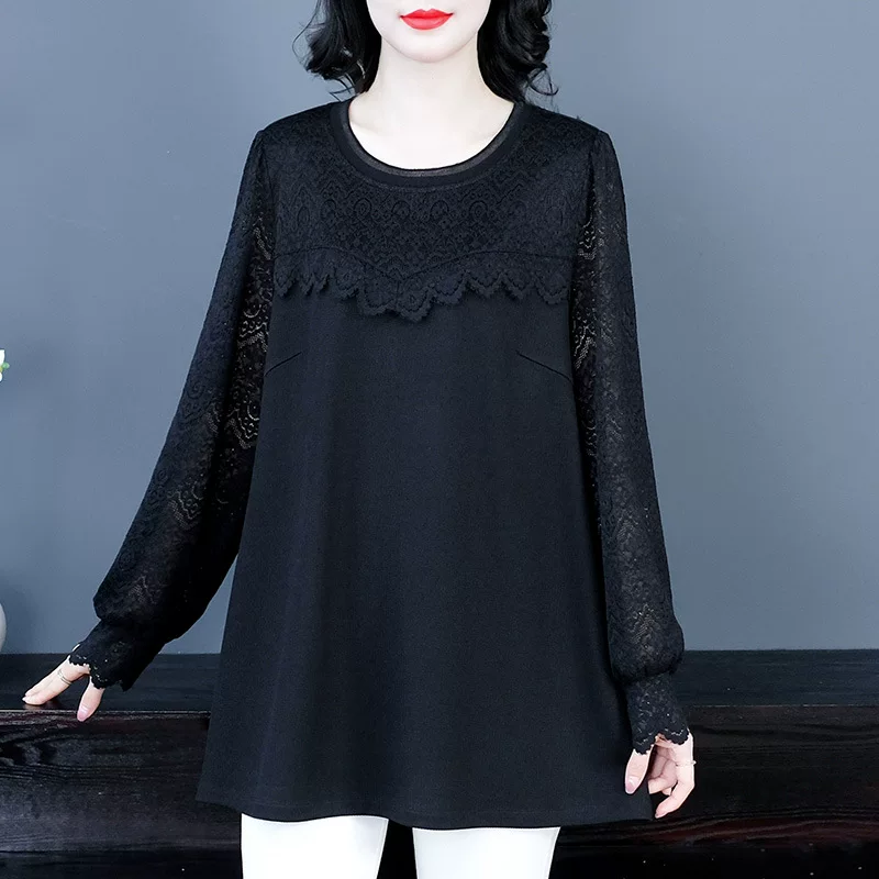 Осень новая легкая роскошь кружево chiffon свободный рукав до середины руки новые китайские топы принцесса мода плюс размер женская одежда