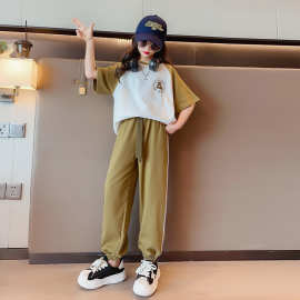 65珠地 女童夏装休闲套装2023新款洋气儿童韩版中大童短袖两件套
