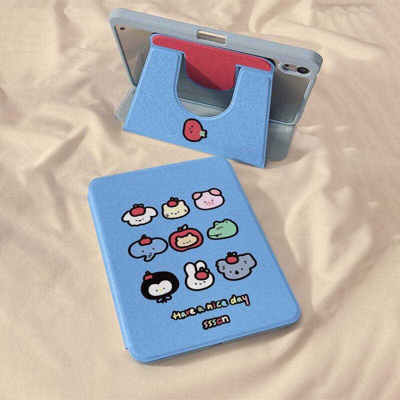 Cartoon Animal Avatar Suitable for Apple iPad Tablet Case Air Rotating Stand Pro with Pen Slot Mini Hard 10Th Generation