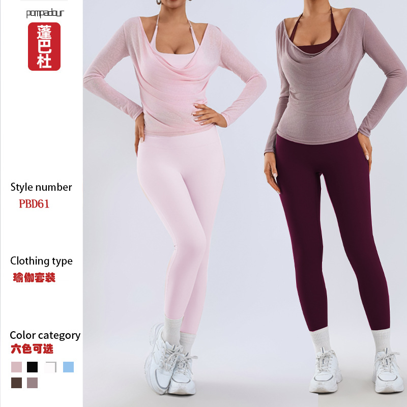 Foreign Trade Cross-Border Yoga Cover-Up High-Elastic Quick-Dry Sports Long-Sleeve Top Sports Fitness Tank Top High-Waist Butt-Lifting Long Pants