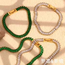跨境小众饰品满钻锆石爪链批发奢华项链套装不锈钢材质饰品女