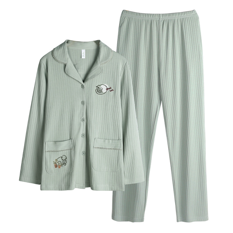 2023 nuevos pijamas de las mujeres de primavera y otoño 100% algodón pantalones de manga larga cardigan Plus tamaño Otoño e Invierno Delgado homewear