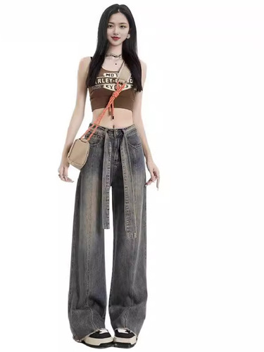 Vintage Wide-Leg High-Waist Women's Autumn New Arrival American Street Style Slimming Hot Girl Floor-Length Loose Straight Leg Pants