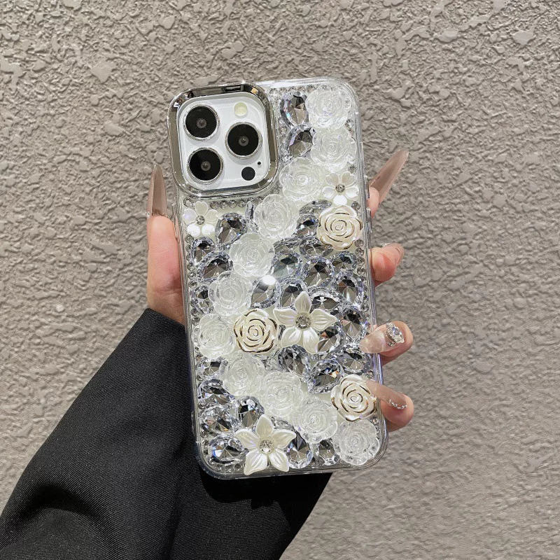 Совместимый чехол для телефона Samsung S26 с кристаллами, украшенный цветами, стиль высокого качества, совместимый с S25