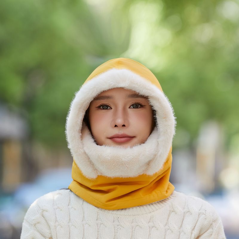 Caliente impermeable a prueba de viento Lei Feng sombrero Cuello de piel 2023 de invierno de las mujeres de esquí pullover Cap Otoño e Invierno forrado de lana engrosada