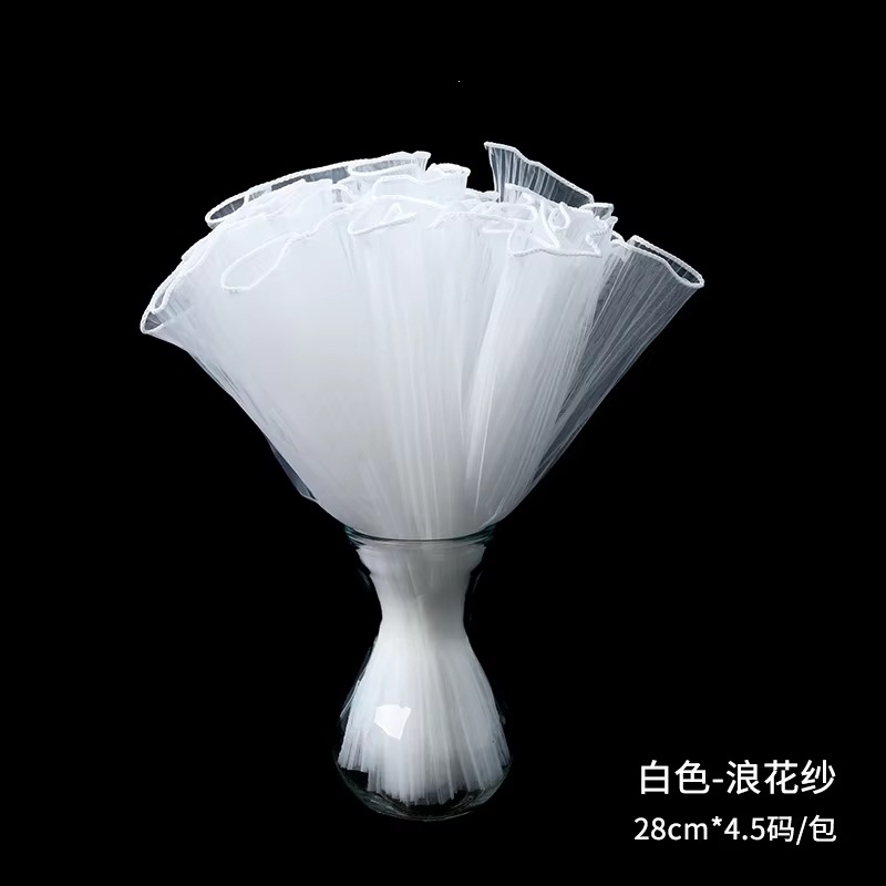 Wave Flower Wrapper Mesh White Pearl Edge Waterproofing Material de embalaje de ramo de flores