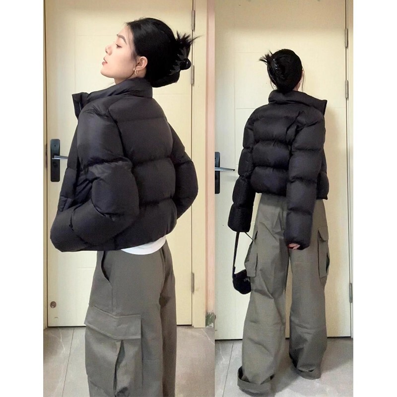 Short down Jacket for Women, White Duck Down, American Style, Brown, Kendall Jenner 2025 New Model, Petite, Loose Fit, Winter Coat, Three-Proof
