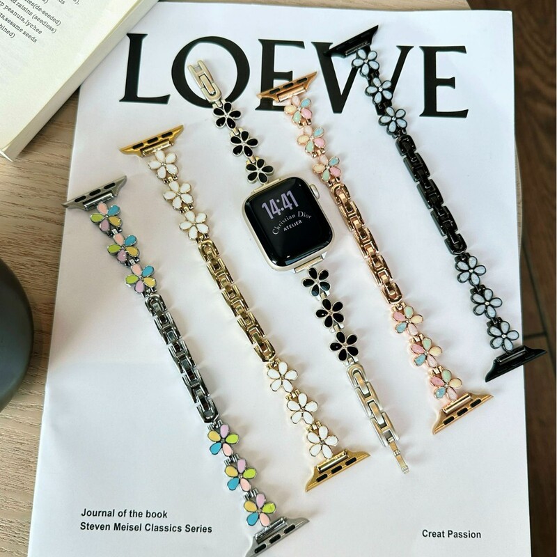 Suitable for S11 Apple Watch 678910 Watch Spring Five-Petal Flower Metal Chain iWatch Se Strap