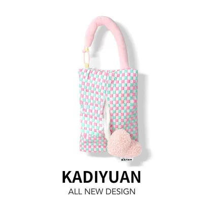 Car Tissue Bag Hanging Bag Cute Scrub Dog Car Paper Box Car Seat Tissue Bag Hanging Tissue Box (Car tissue box/set) - no-specifications-pink-blue-plaid-pink-plush-heart-hanging-tissue-bag