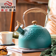 原創歐式祥雲紋不鏽鋼煮水壺2.5L亞馬遜鳴音壺跨境創意鳴笛燒水壺