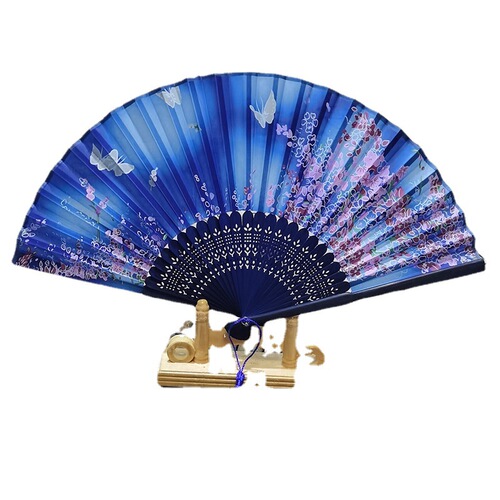 Japanese style folding fan ancient Chinese style medium long handle silk fan craft gift ladies dance fan factory wholesale