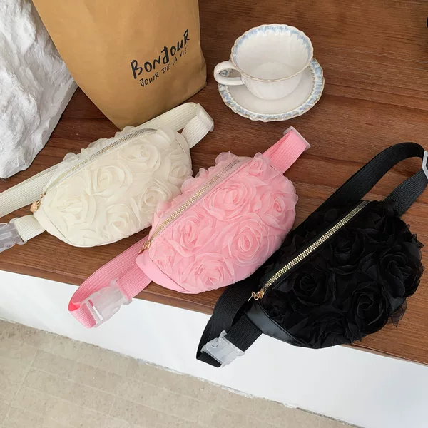 Sweet Lace Rose Flower Girl's Chest Bag, Stylish Mini Fresh Waist Bag, New Cross-Border Children's Accessory Bag Trend