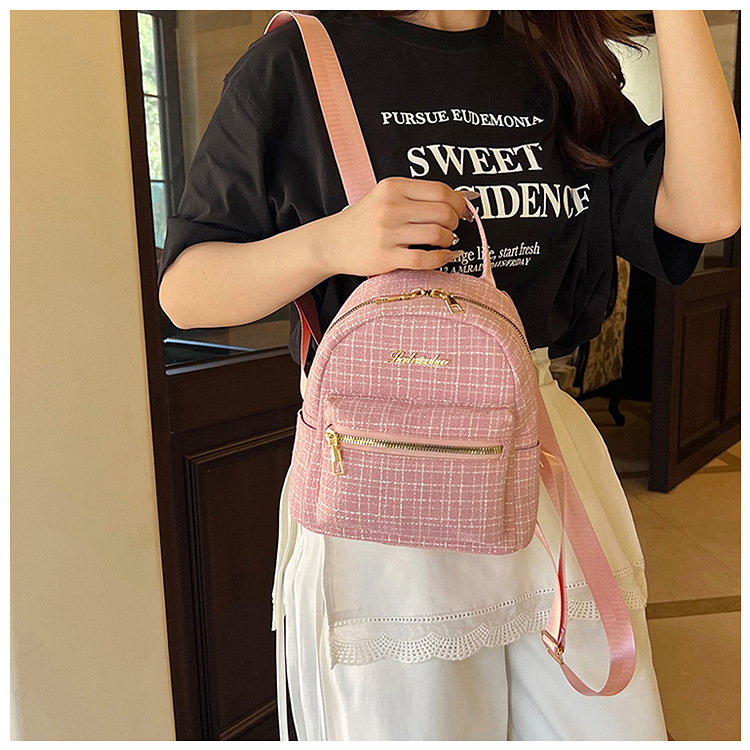 538g Weight Zipper Closure Type Double Shoulder Straps Strap Type Functional Backpack Bags Type Casual, Shopping Occasion Pu Leather Material Women's Backpack Backpack Plaid Pattern All Seasons Season Women's Gender Elegant, Streetwear Style Square Shape Plaid Casual Shopping Women's Backpack Functional Backpack 12