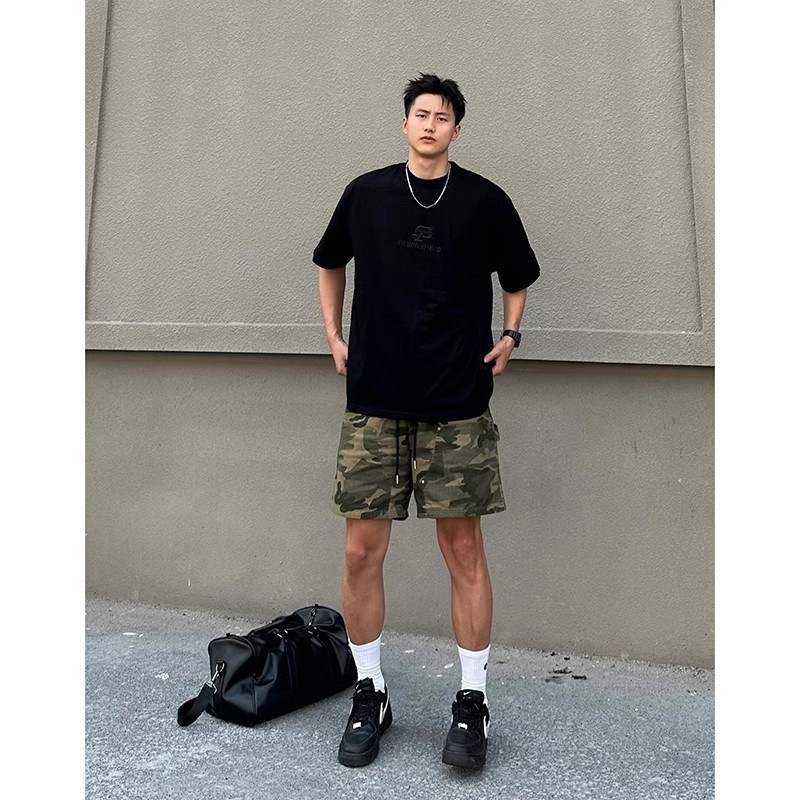 American-style Logging Camouflage Shorts Men's Summer Rivet Design Sense Sports Pants Trendy Brand Loose Tooling Five-point Pants