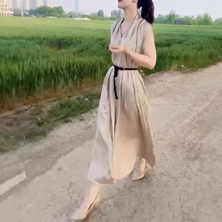 25360大爱美依缘2025夏季新款欧货轻熟风女神范无袖长款连衣裙女
