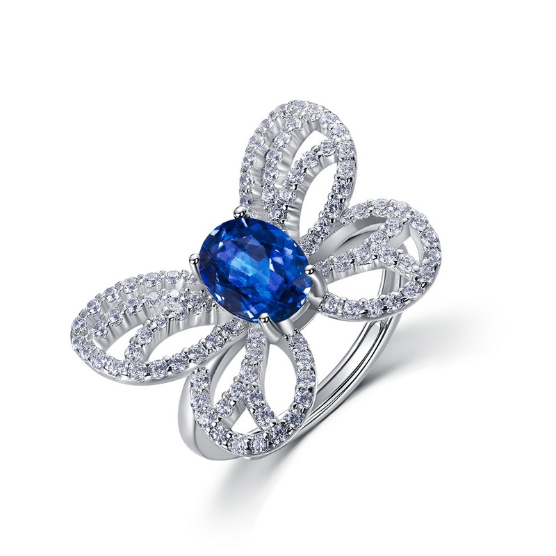 Exclusivo transfronterizo para el cultivo de mariposas Anillo de esmeralda Mujer S925 Cultivo con incrustaciones de plata