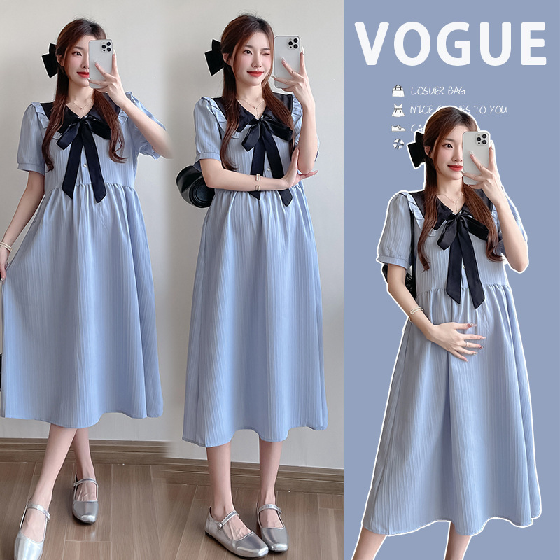 Maternity Wear 2026 Summer New Style Doll Collar Loose-Fitting Slimming Mid-Length Maternity Dress