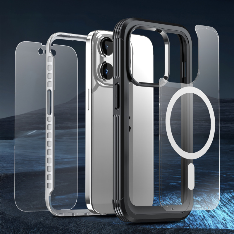 アップル15の携帯電話ケースiphone15promax透明全包マグセーフ磁気吸引三防戸ケースを適用する|undefined