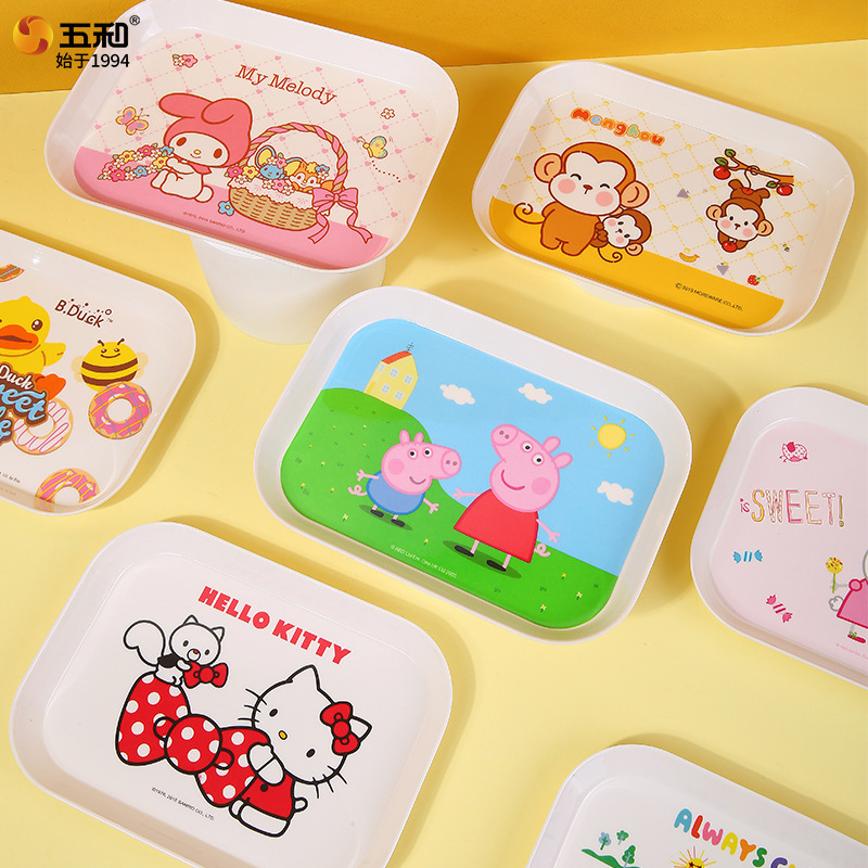 Wuhe Melamine Plate children's high-looking creative household fruit plate snack plate cartoon cute rectangular plate wholesale